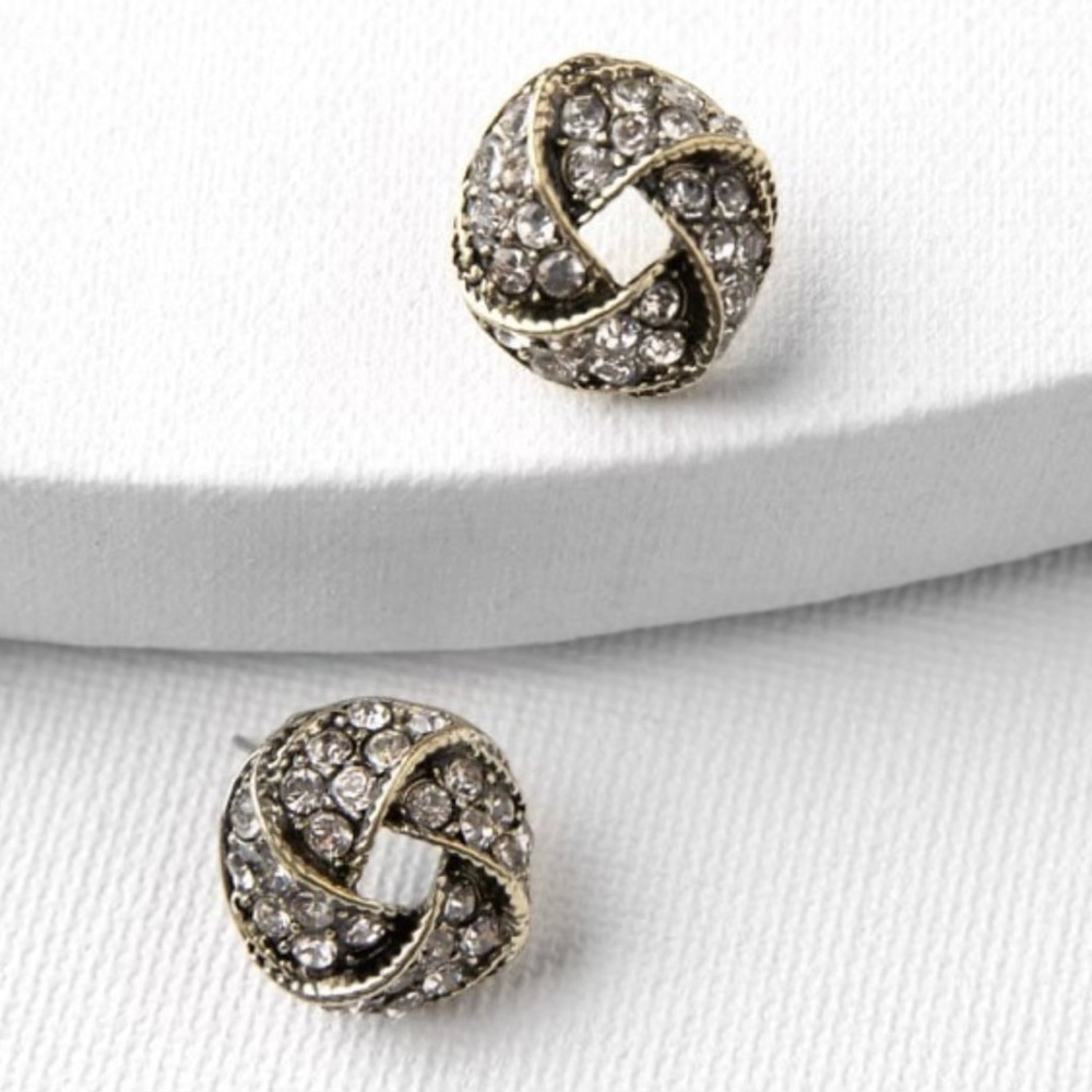 Plunder Design Fashion Jewelry Shelly AntiqueGold Knot Crystal Stud Post Earring